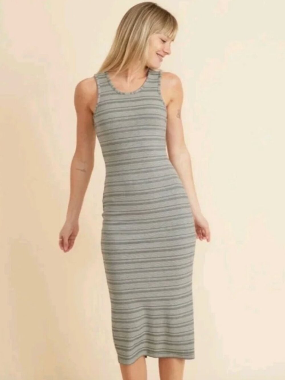Marine Layer Lexi Rib Daytime Midi Dress in Black & Gray Size Small